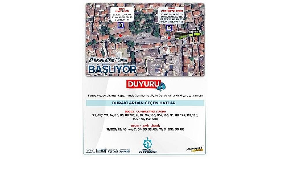 Cumhuriyet Parkı otobüs durağının yeri değiştirildi