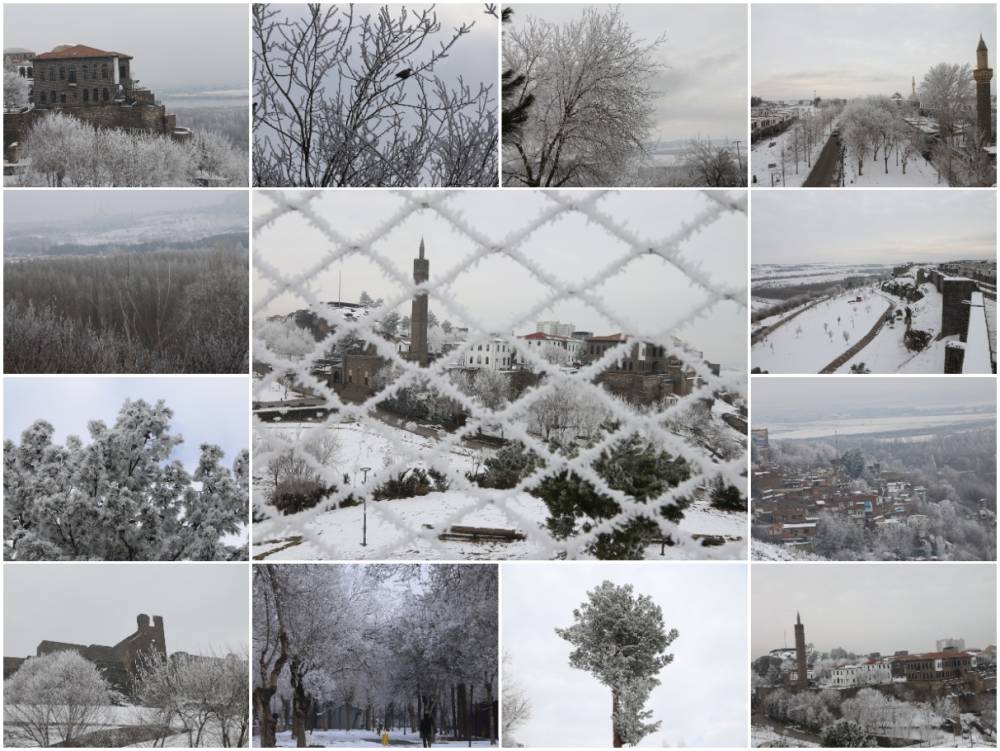 Diyarbakır&rsquo;da soğuk havanın oluşturduğu kırağı geriye kartpostallık kareler bıraktı